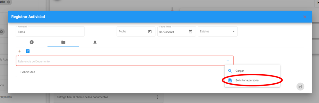 Solicitar a Documentos al cliente