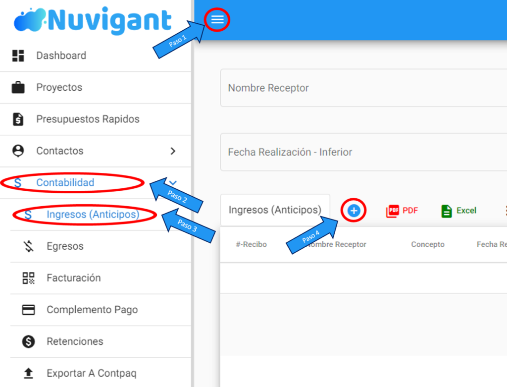 Registrar desde el apartado Ingresos
