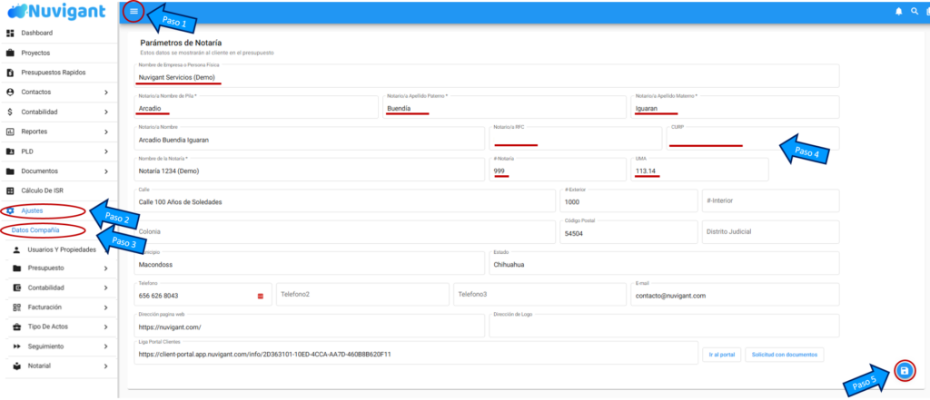 Modificar datos de compañia